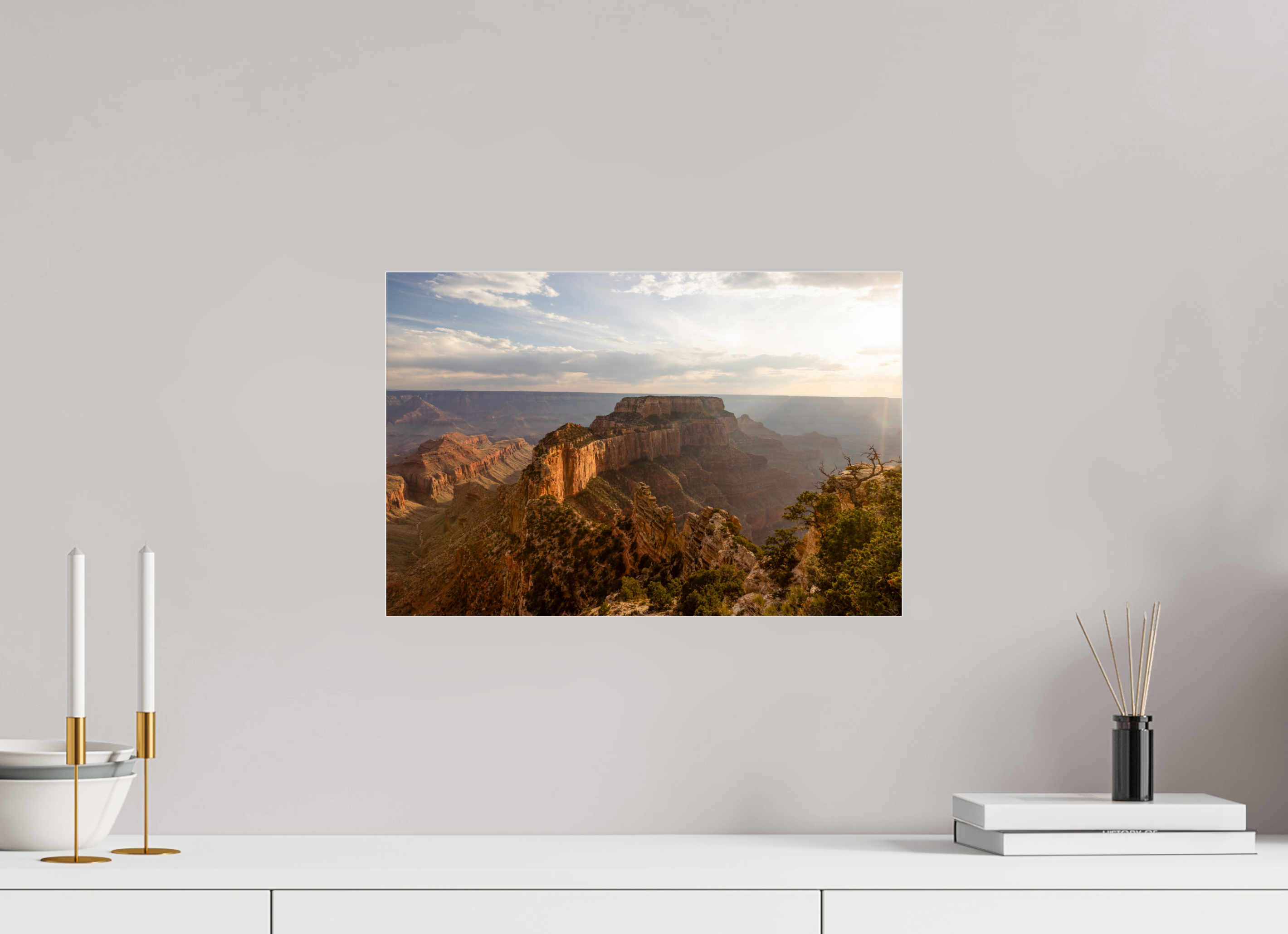 45 x 30 cm, Photo Print Under Acrylic Glass Golden Hour over the North Rim of the Grand Canyon