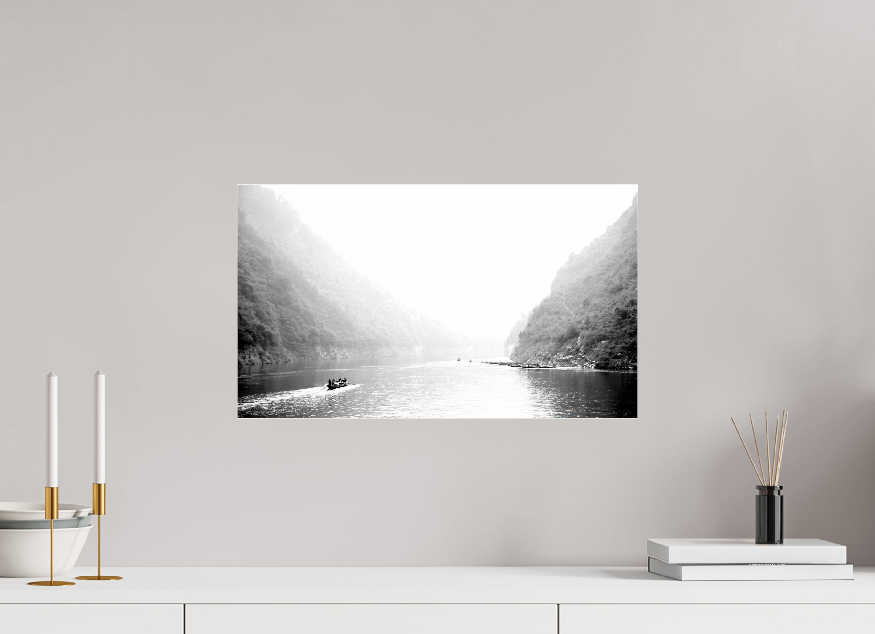 51.4 x 30 cm, Photo Print Under Acrylic Glass Tranquility Along The River Li