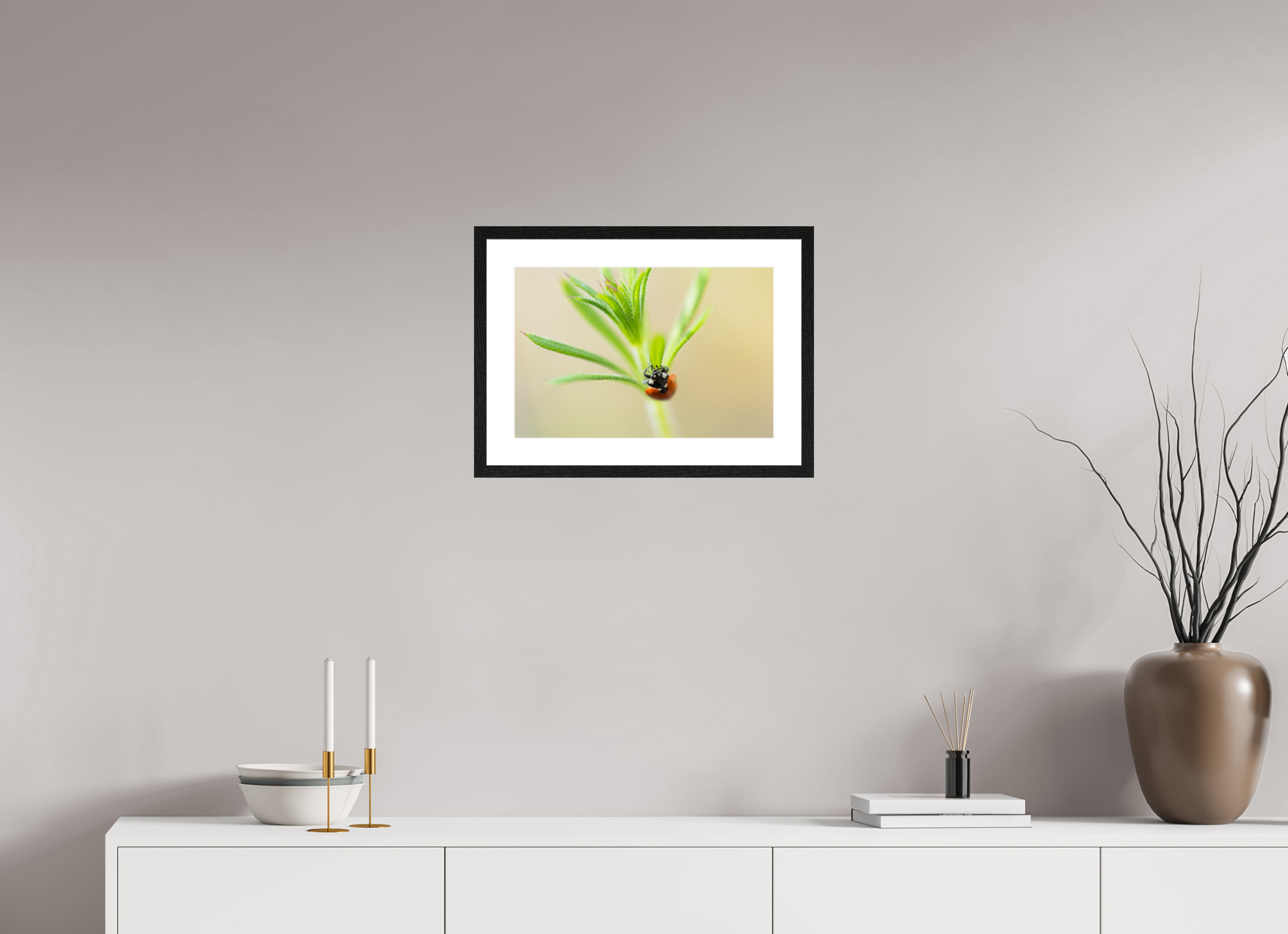 45 x 30 cm, Black Frames Lady Bird
