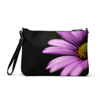 Luxury Purple Flower Crossbody Bag – Black Faux Leather Floral Designer Handbag – Elegant Statement Purse for Women - Perfect Captures Photography