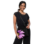 Luxury Purple Flower Crossbody Bag – Black Faux Leather Floral Designer Handbag – Elegant Statement Purse for Women - Perfect Captures Photography