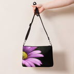 Luxury Purple Flower Crossbody Bag – Black Faux Leather Floral Designer Handbag – Elegant Statement Purse for Women - Perfect Captures Photography