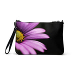 Luxury Purple Flower Crossbody Bag – Black Faux Leather Floral Designer Handbag – Elegant Statement Purse for Women - Perfect Captures Photography