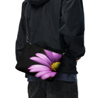 Luxury Purple Flower Crossbody Bag – Black Faux Leather Floral Designer Handbag – Elegant Statement Purse for Women - Perfect Captures Photography