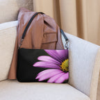 Luxury Purple Flower Crossbody Bag – Black Faux Leather Floral Designer Handbag – Elegant Statement Purse for Women - Perfect Captures Photography