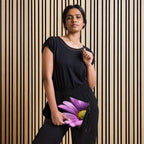 Luxury Purple Flower Crossbody Bag – Black Faux Leather Floral Designer Handbag – Elegant Statement Purse for Women - Perfect Captures Photography