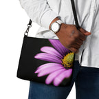 Luxury Purple Flower Crossbody Bag – Black Faux Leather Floral Designer Handbag – Elegant Statement Purse for Women - Perfect Captures Photography