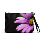Luxury Purple Flower Crossbody Bag – Black Faux Leather Floral Designer Handbag – Elegant Statement Purse for Women - Perfect Captures Photography