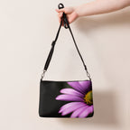 Luxury Purple Flower Crossbody Bag – Black Faux Leather Floral Designer Handbag – Elegant Statement Purse for Women - Perfect Captures Photography
