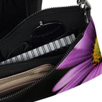 Luxury Purple Flower Crossbody Bag – Black Faux Leather Floral Designer Handbag – Elegant Statement Purse for Women - Perfect Captures Photography