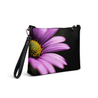 Luxury Purple Flower Crossbody Bag – Black Faux Leather Floral Designer Handbag – Elegant Statement Purse for Women - Perfect Captures Photography