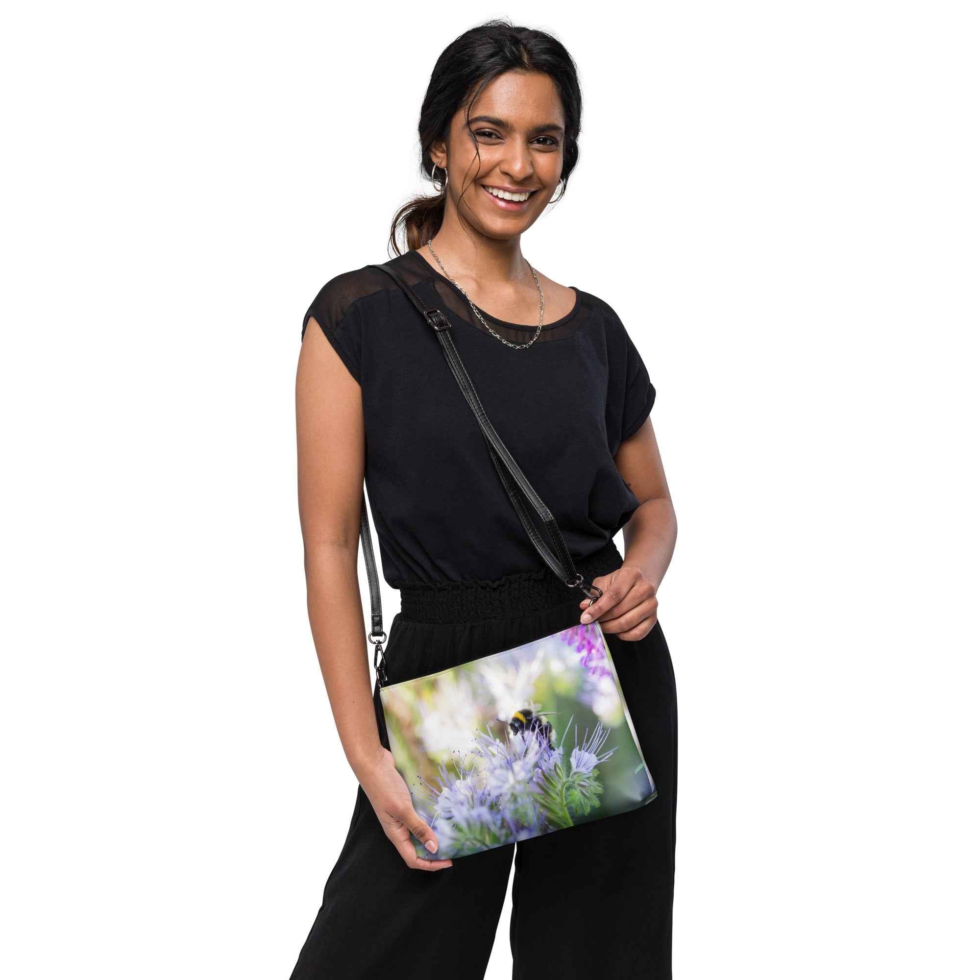 Bee on Wildflowers Wristlet Pouch Bag – Nature Photography Zipper Clutch for Women