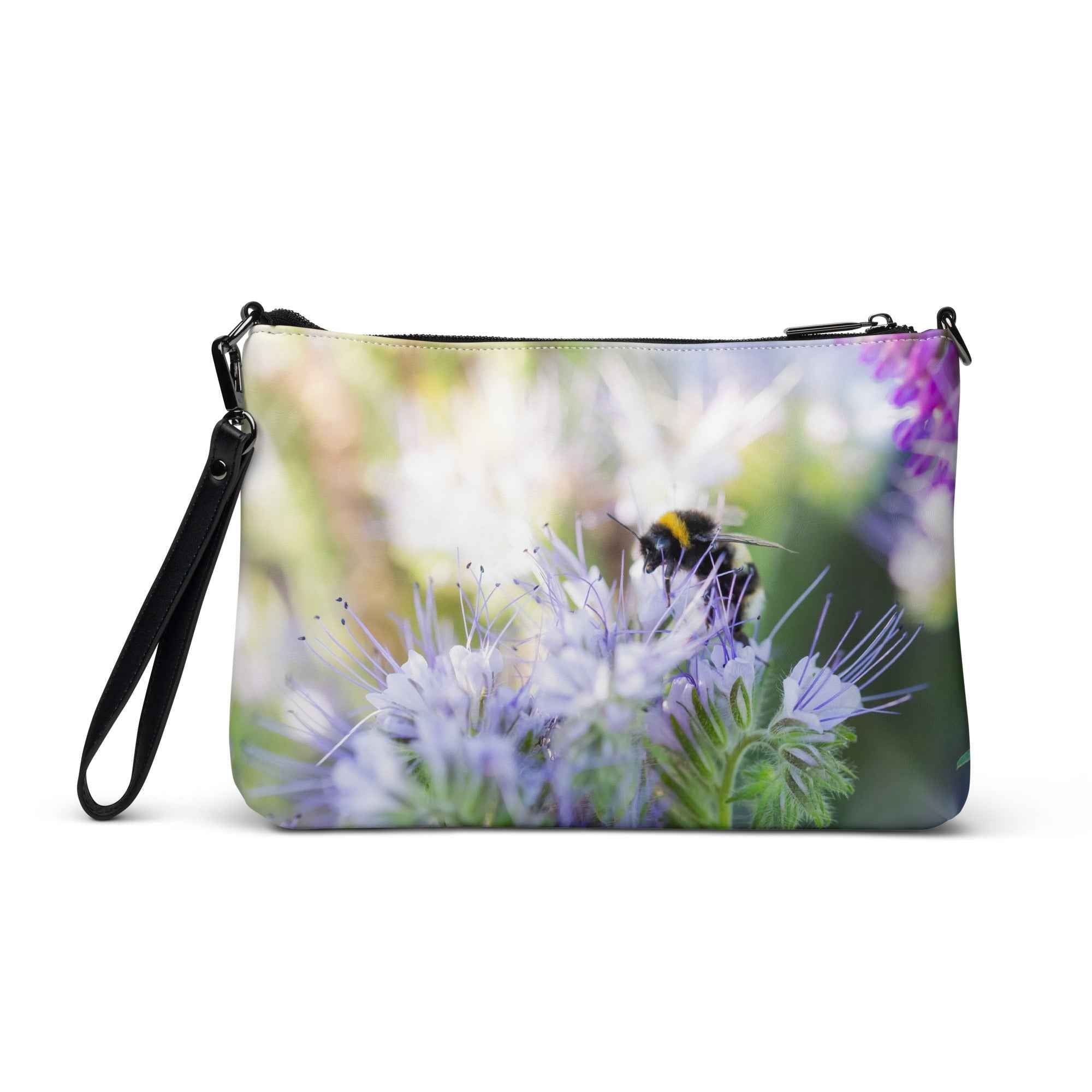 Bee on Wildflowers Wristlet Pouch Bag – Nature Photography Zipper Clutch for Women