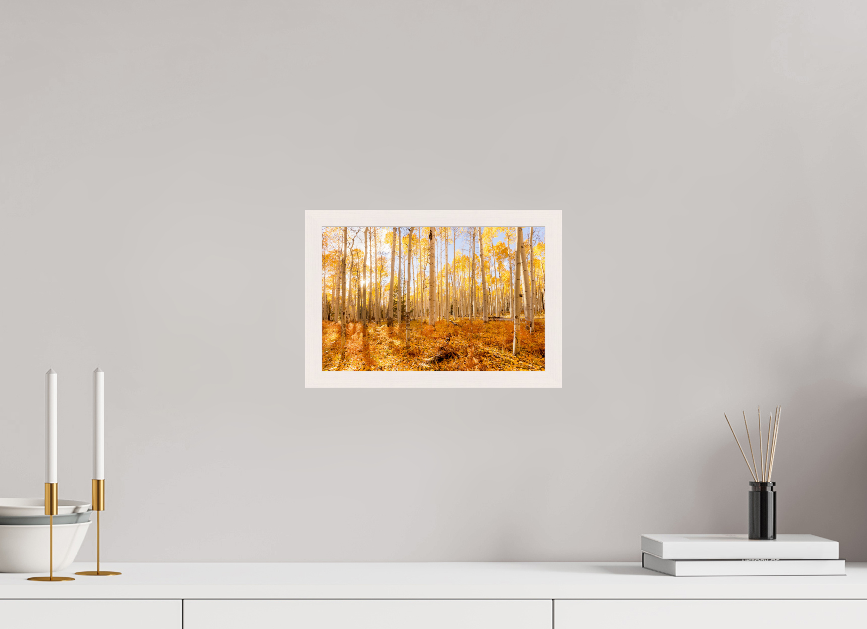 30 x 20 cm, White Hamburg Frame Golden Aspen Trees