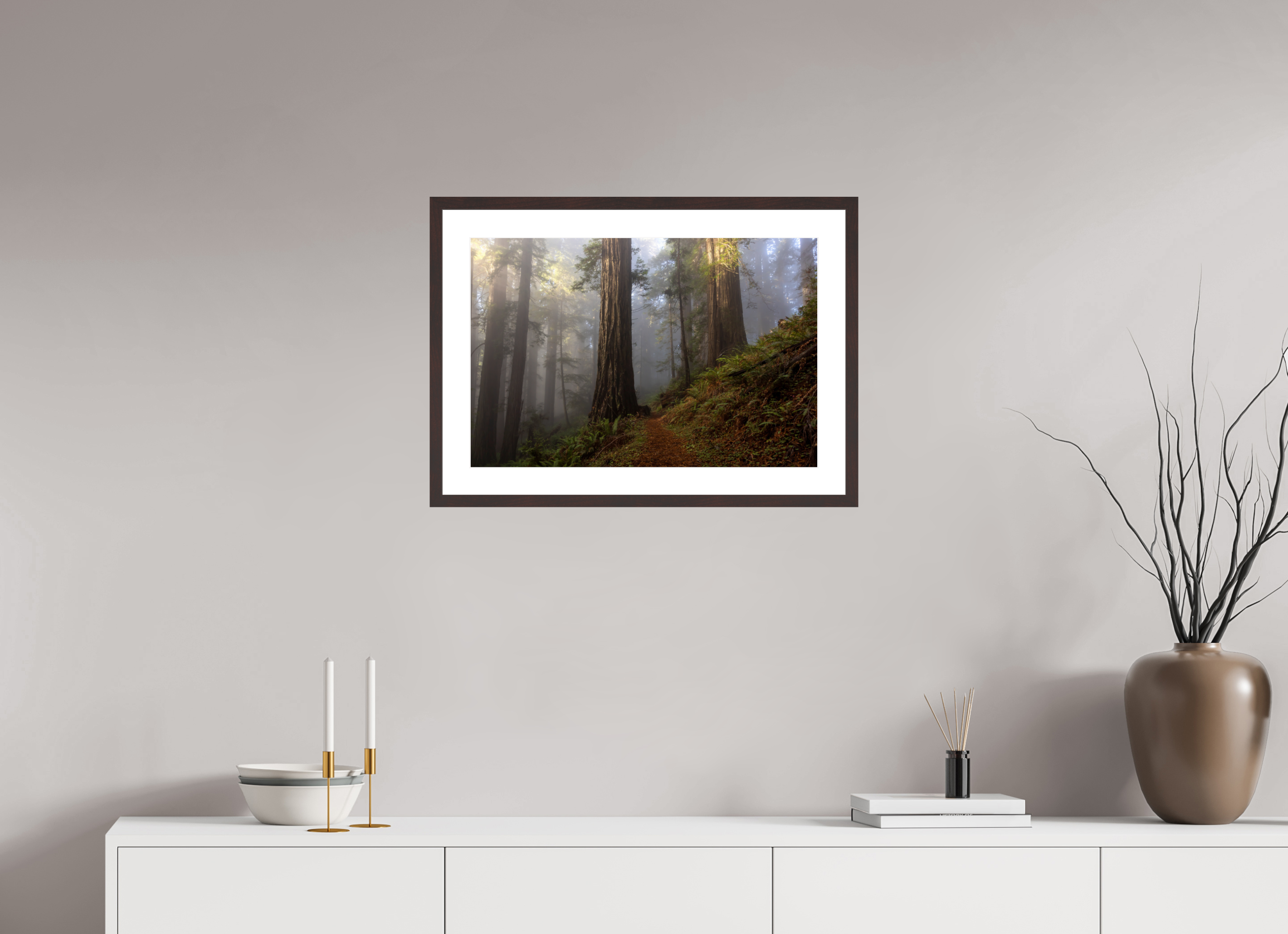 60 x 40 cm, Brown Frame Misty Redwood