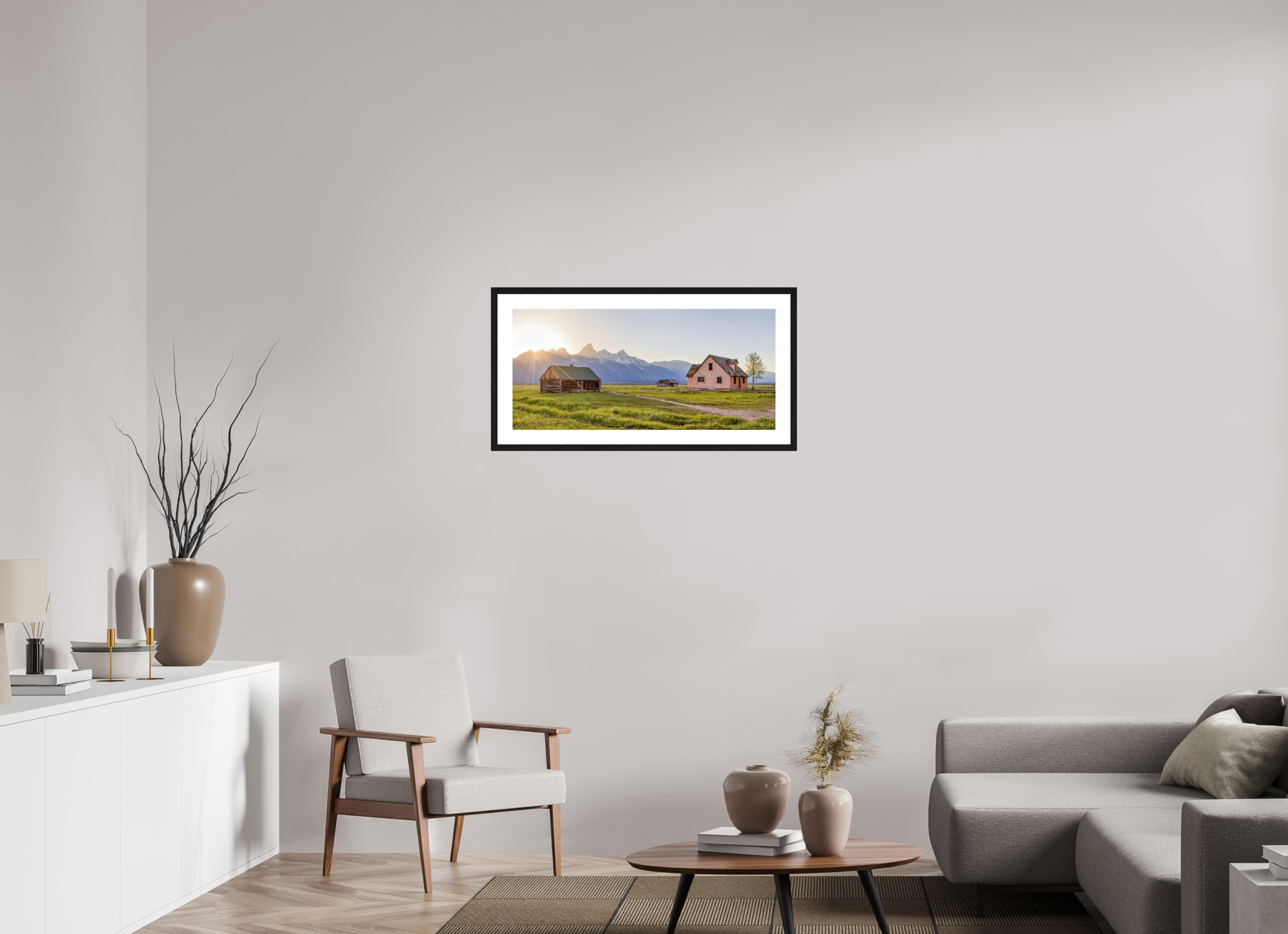 85.8 x 40 cm, Black Frames Sunset over the Tetons