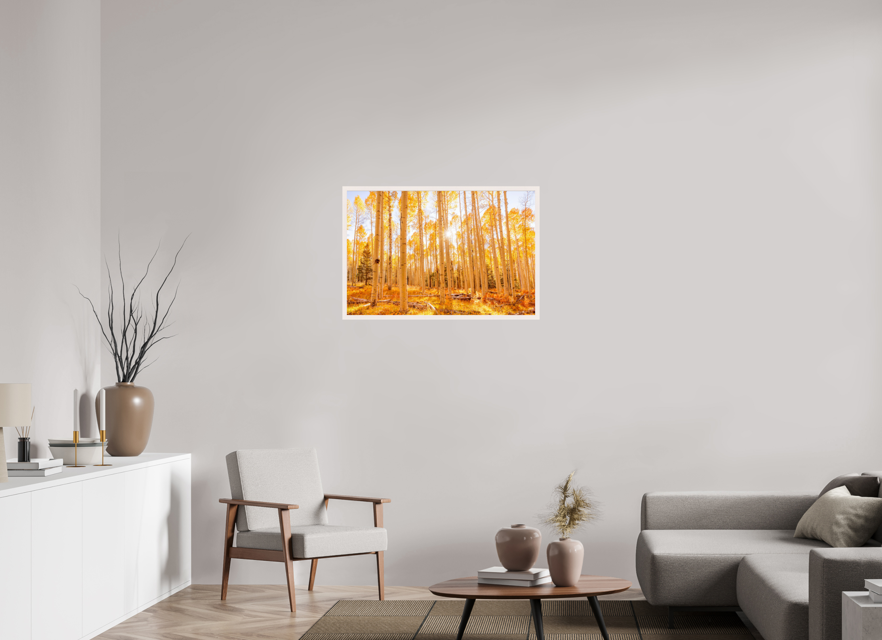 90 x 60 cm, White Hamburg Frame Golden Aspens