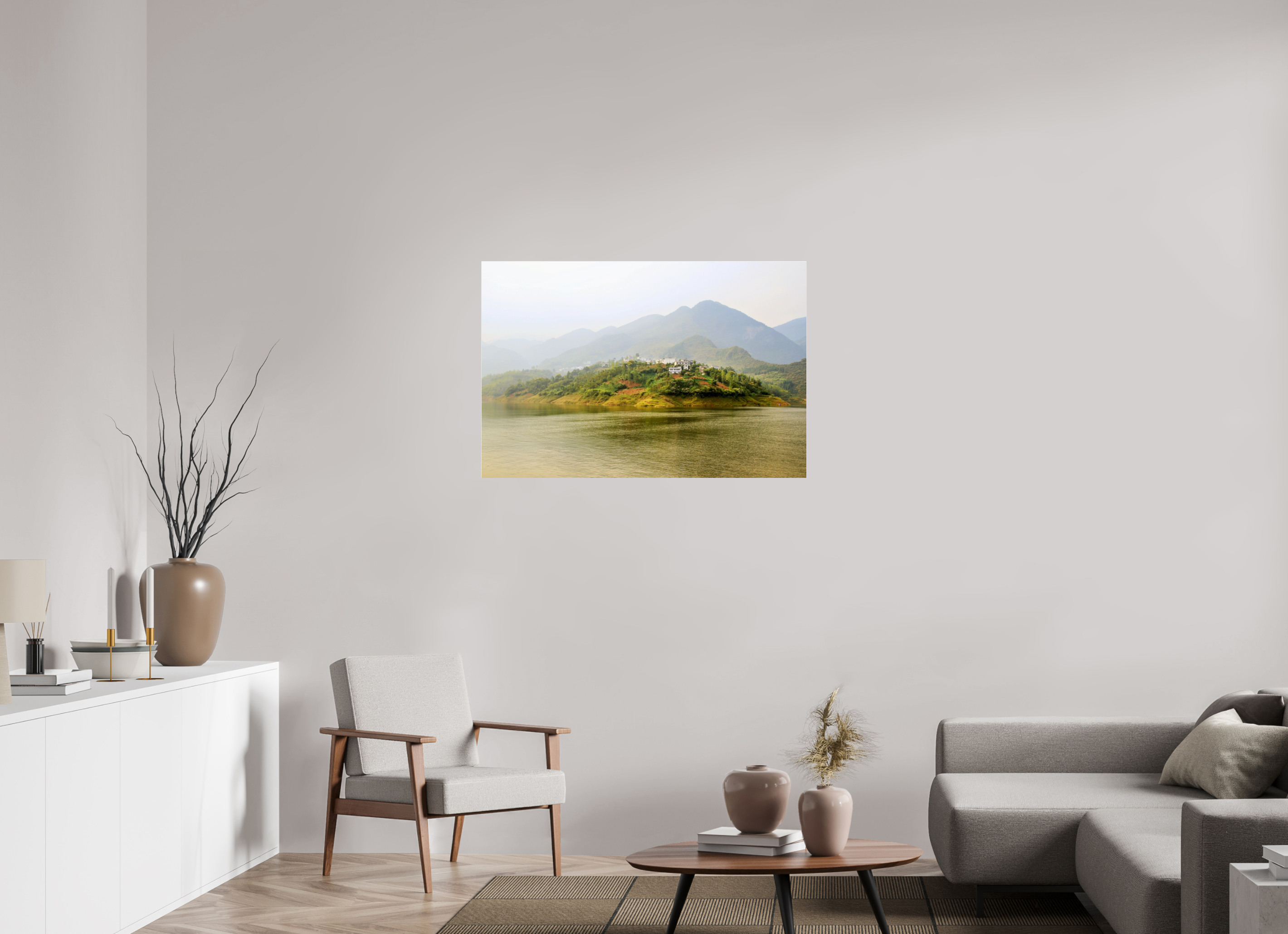 105 x 70 cm, Photo Print Under Acrylic Glass Mist along the Yangtze River
