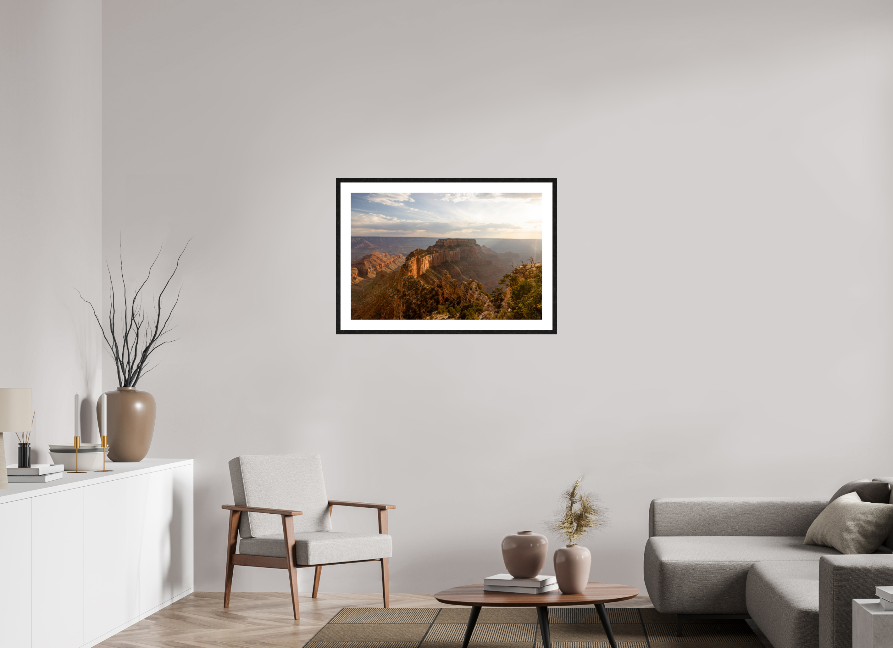 90 x 60 cm, Black Frames Golden Hour over the North Rim of the Grand Canyon