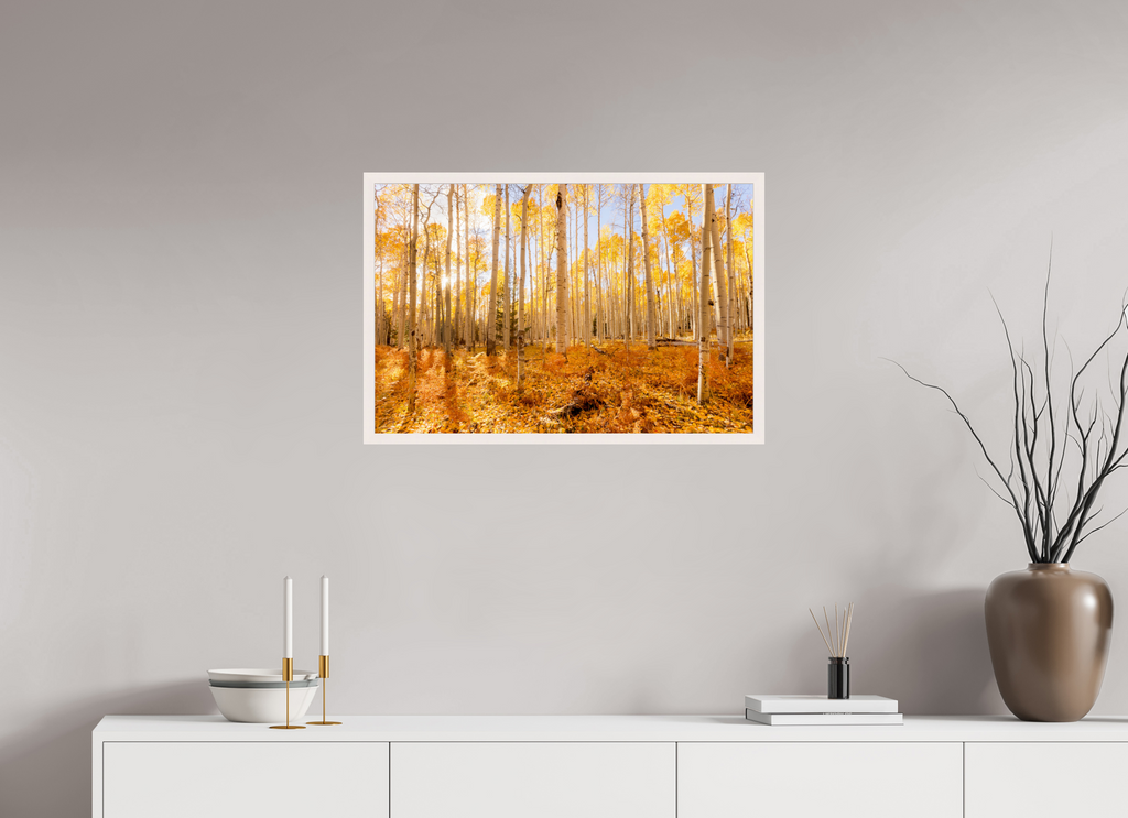 75 x 50 cm, White Hamburg Frame Golden Aspen Trees