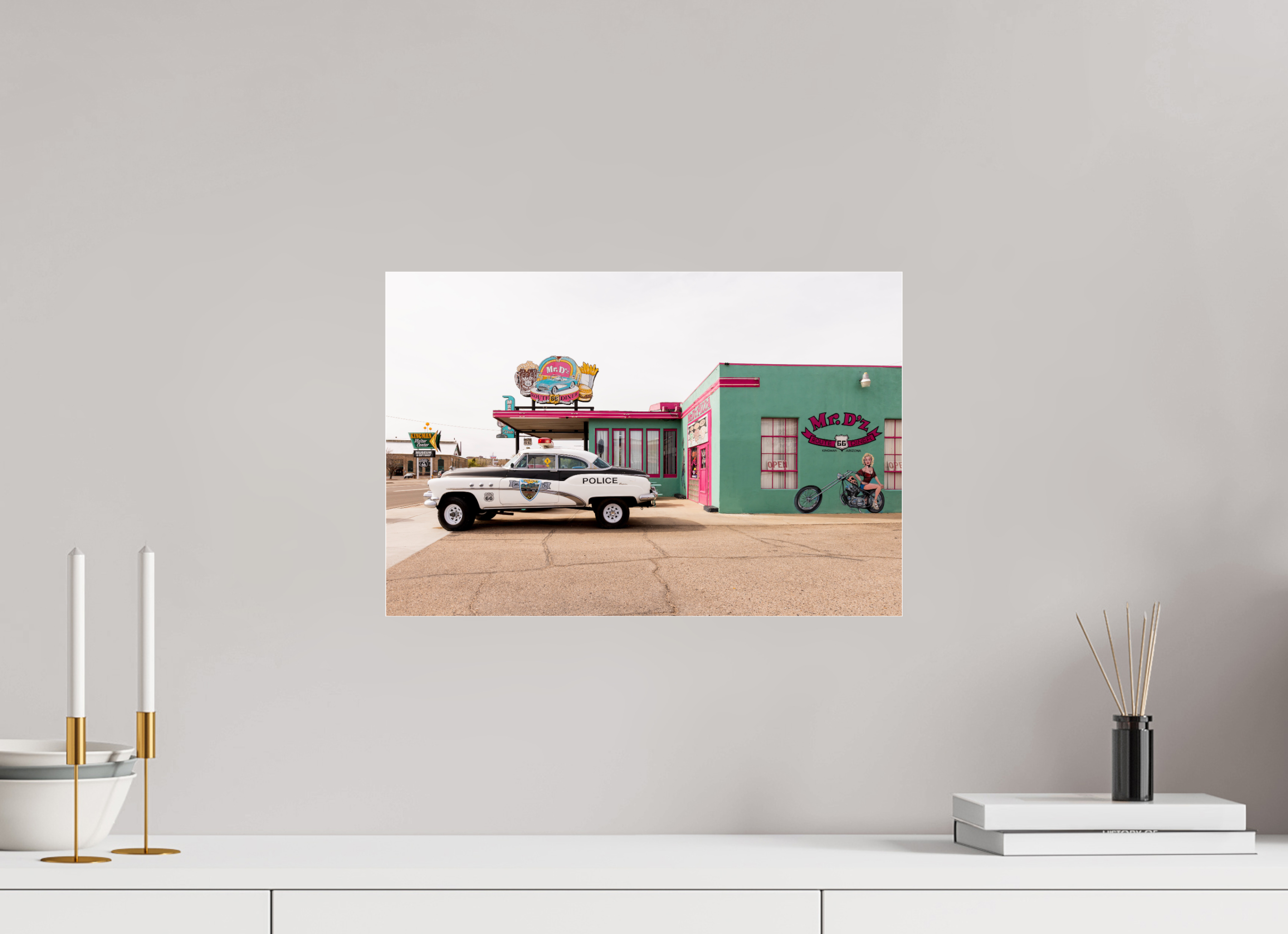 45 x 30 cm, Photo Print Under Acrylic Glass Retro Styles on Route 66