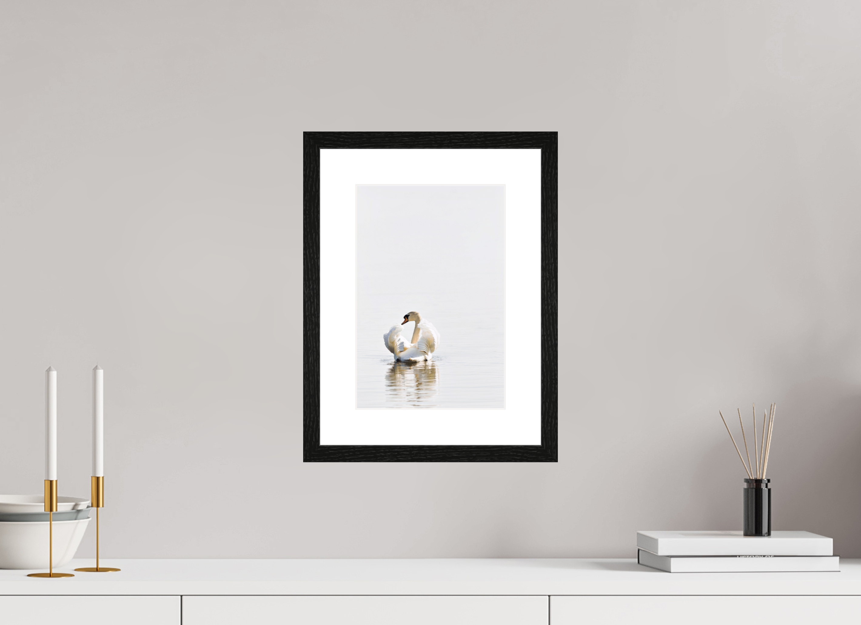 20 x 29.7 cm, Black Frames Swan at Dawn