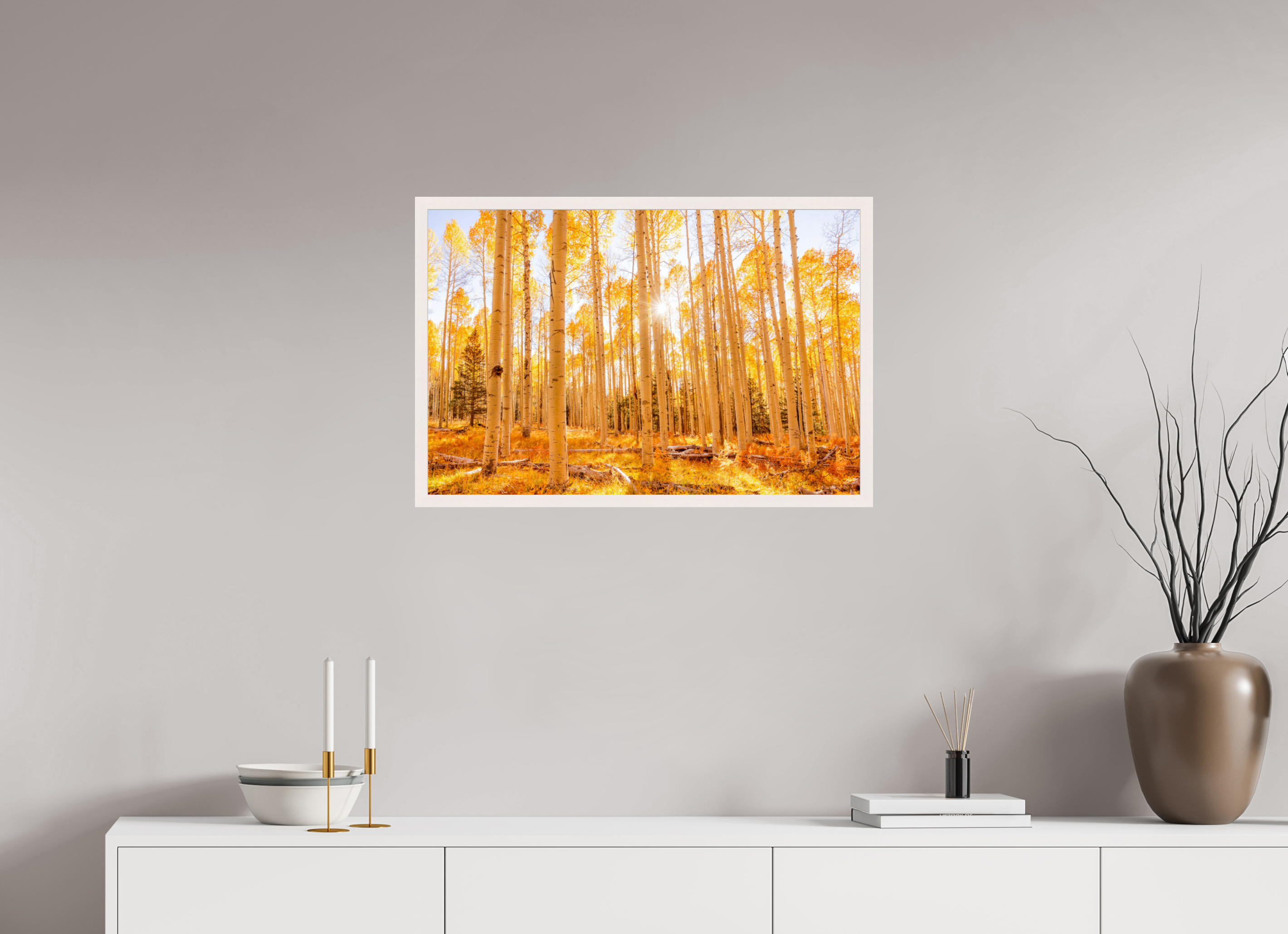 75 x 50 cm, White Hamburg Frame Golden Aspens