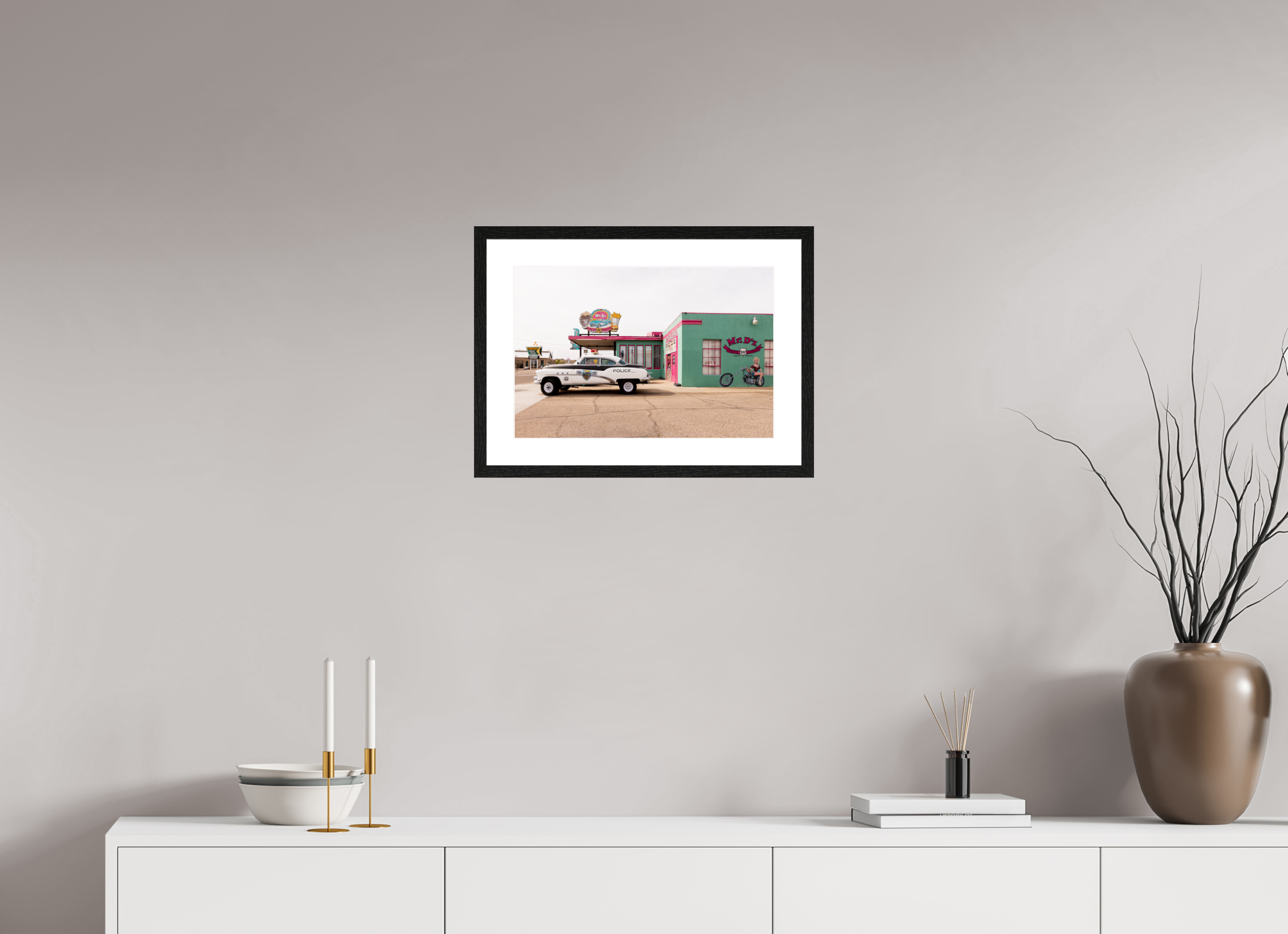 45 x 30 cm, Black Frames Retro Styles on Route 66