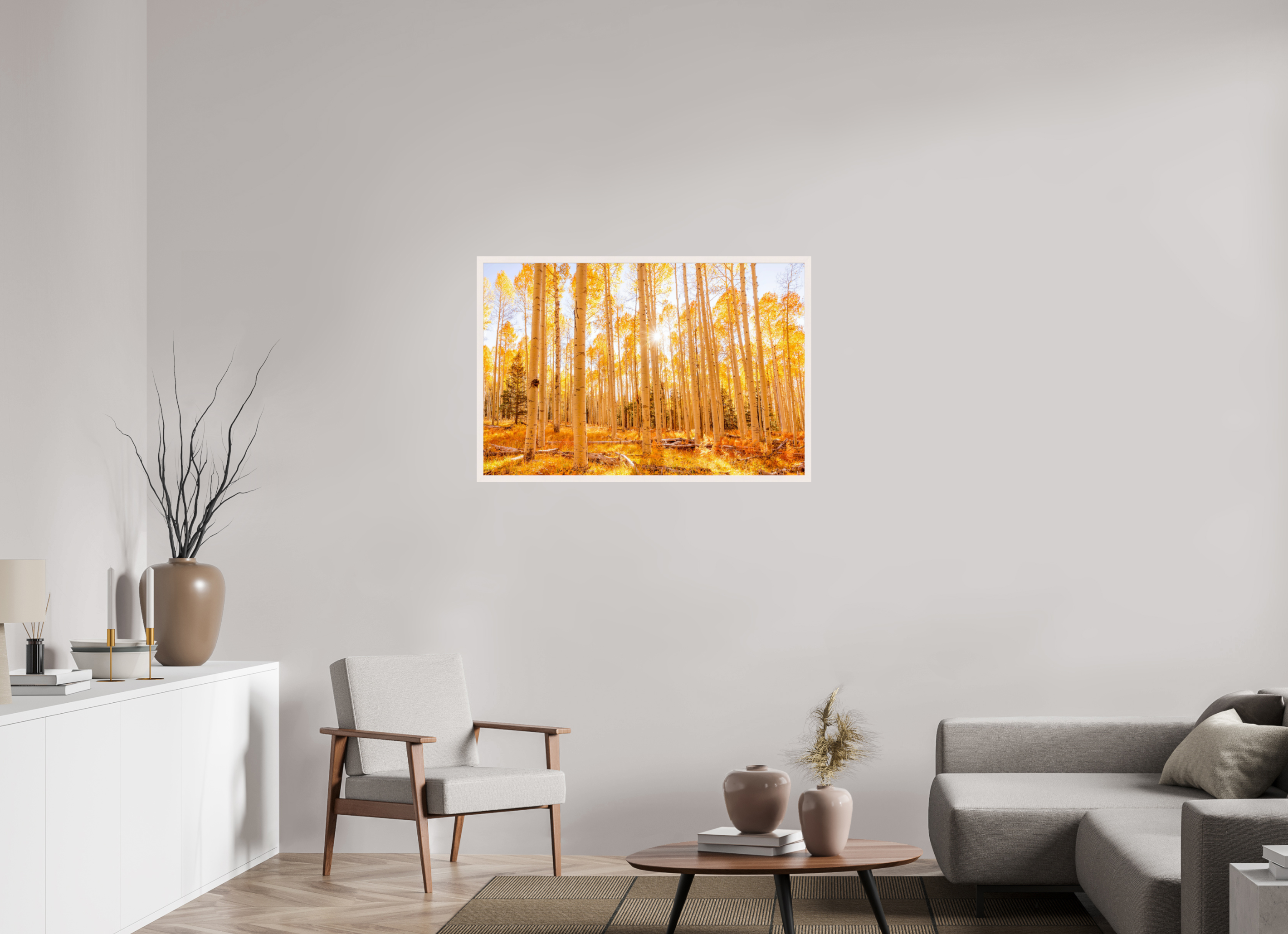 105 x 70 cm, White Hamburg Frame Golden Aspens