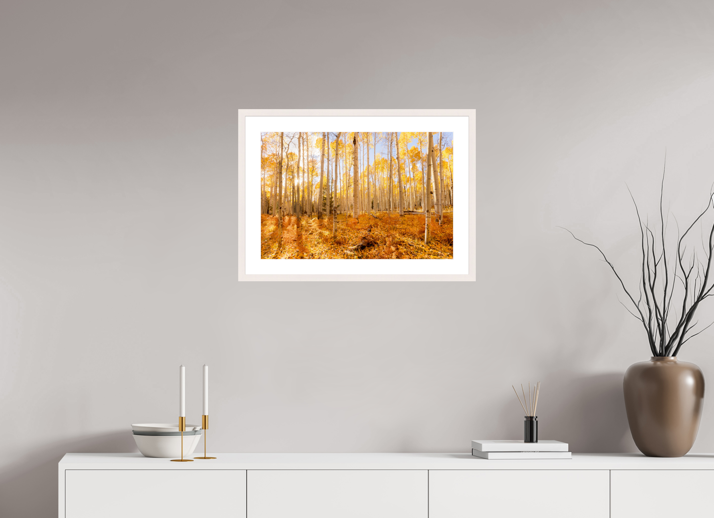 60 x 40 cm, White Maple 20 mm Golden Aspen Trees Fine Art