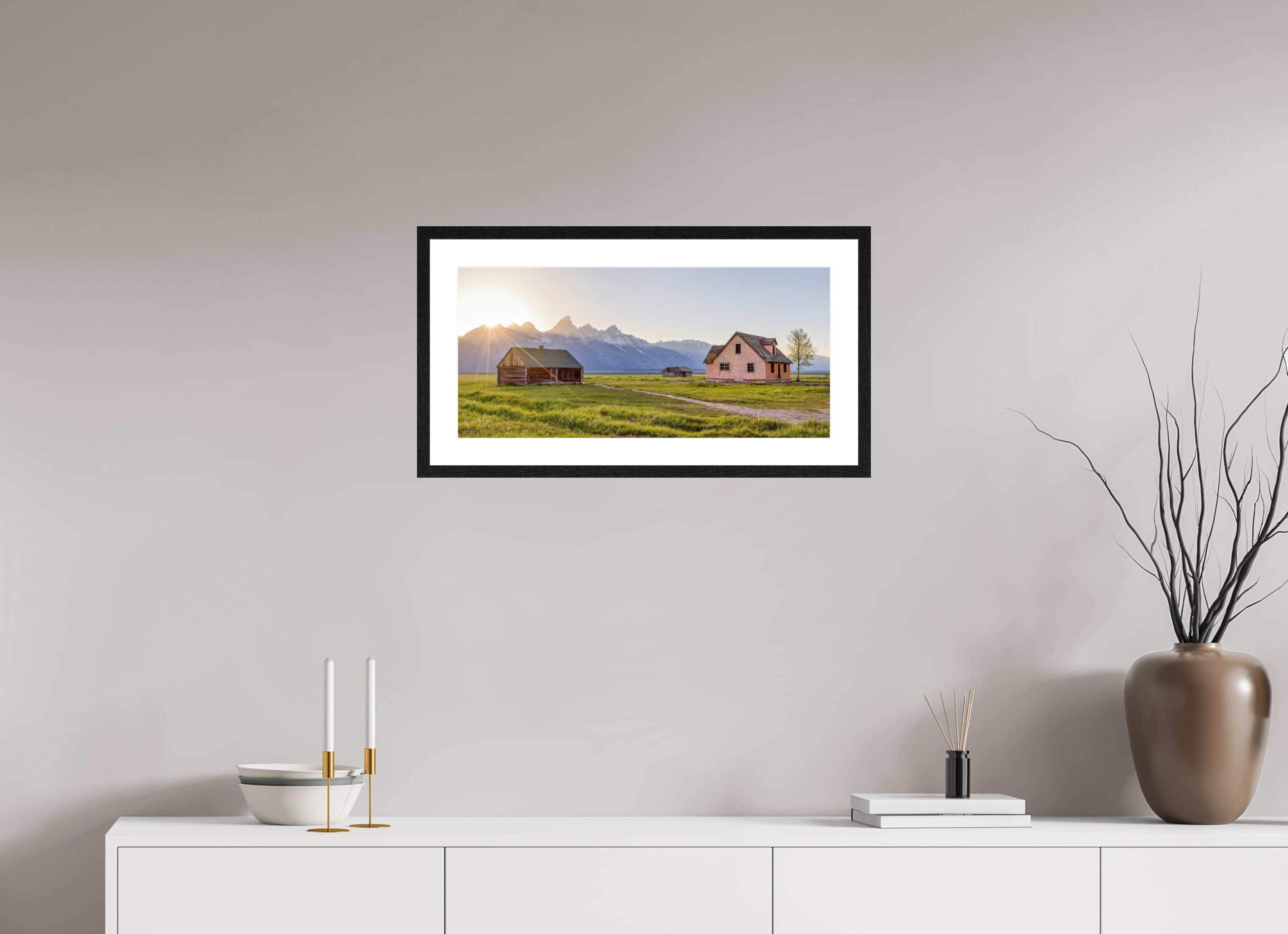 64.3 x 30 cm, Black Frames Sunset over the Tetons