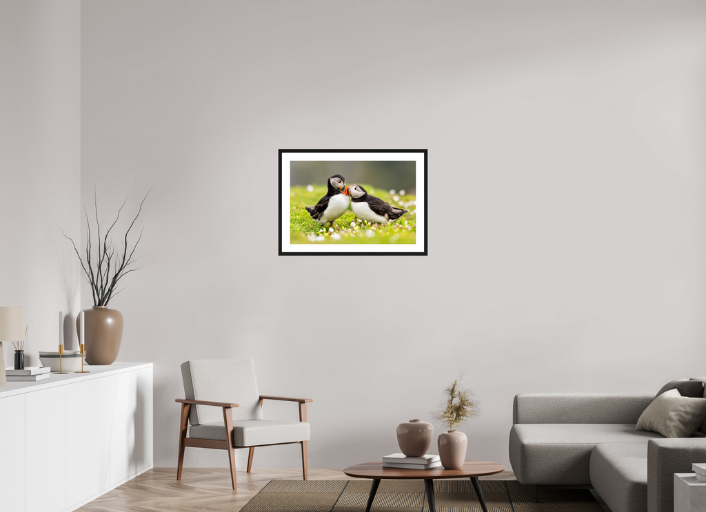 75 x 50 cm, Black Frames Puffin Love