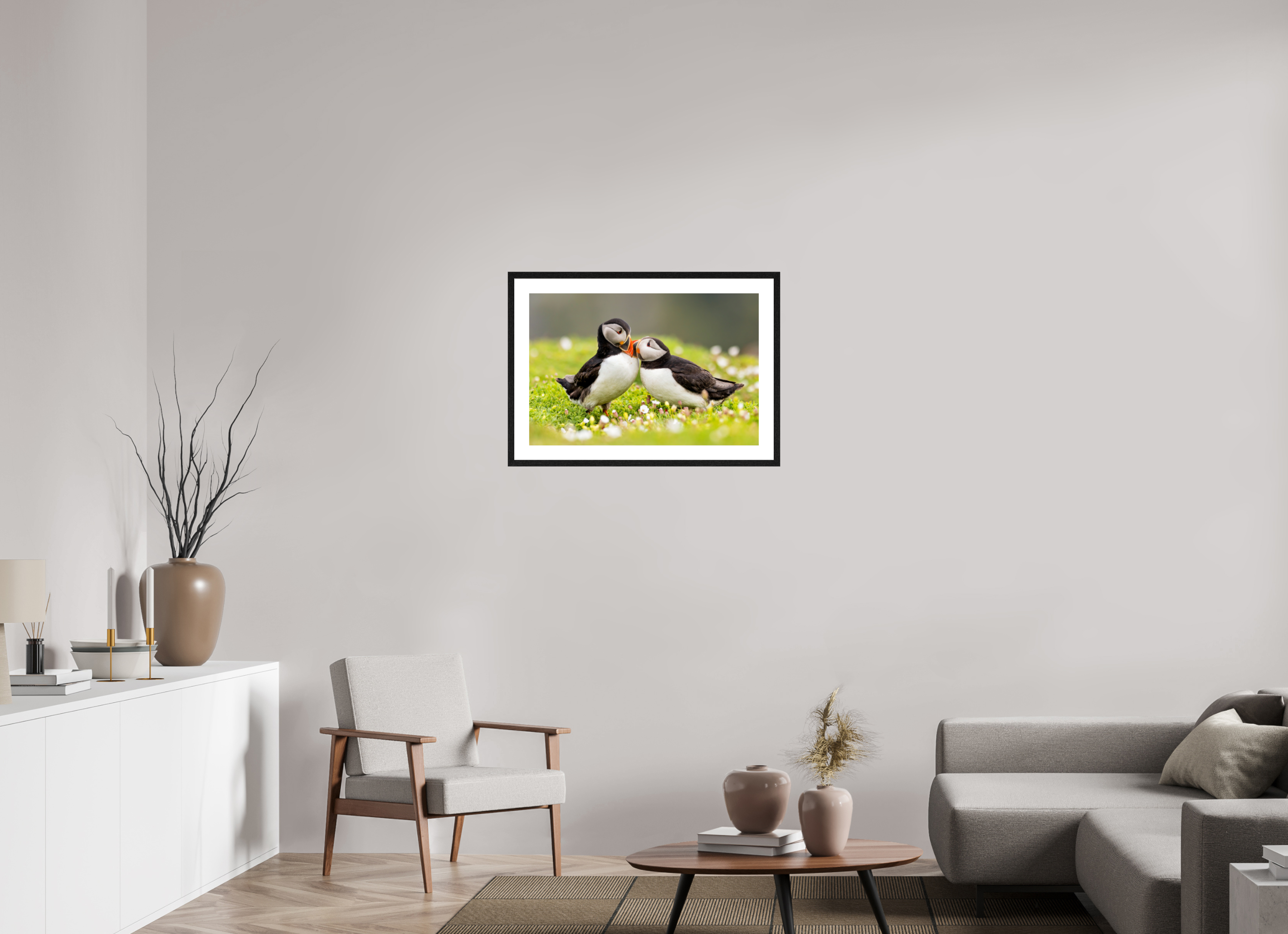75 x 50 cm, Black Frames Puffin Love
