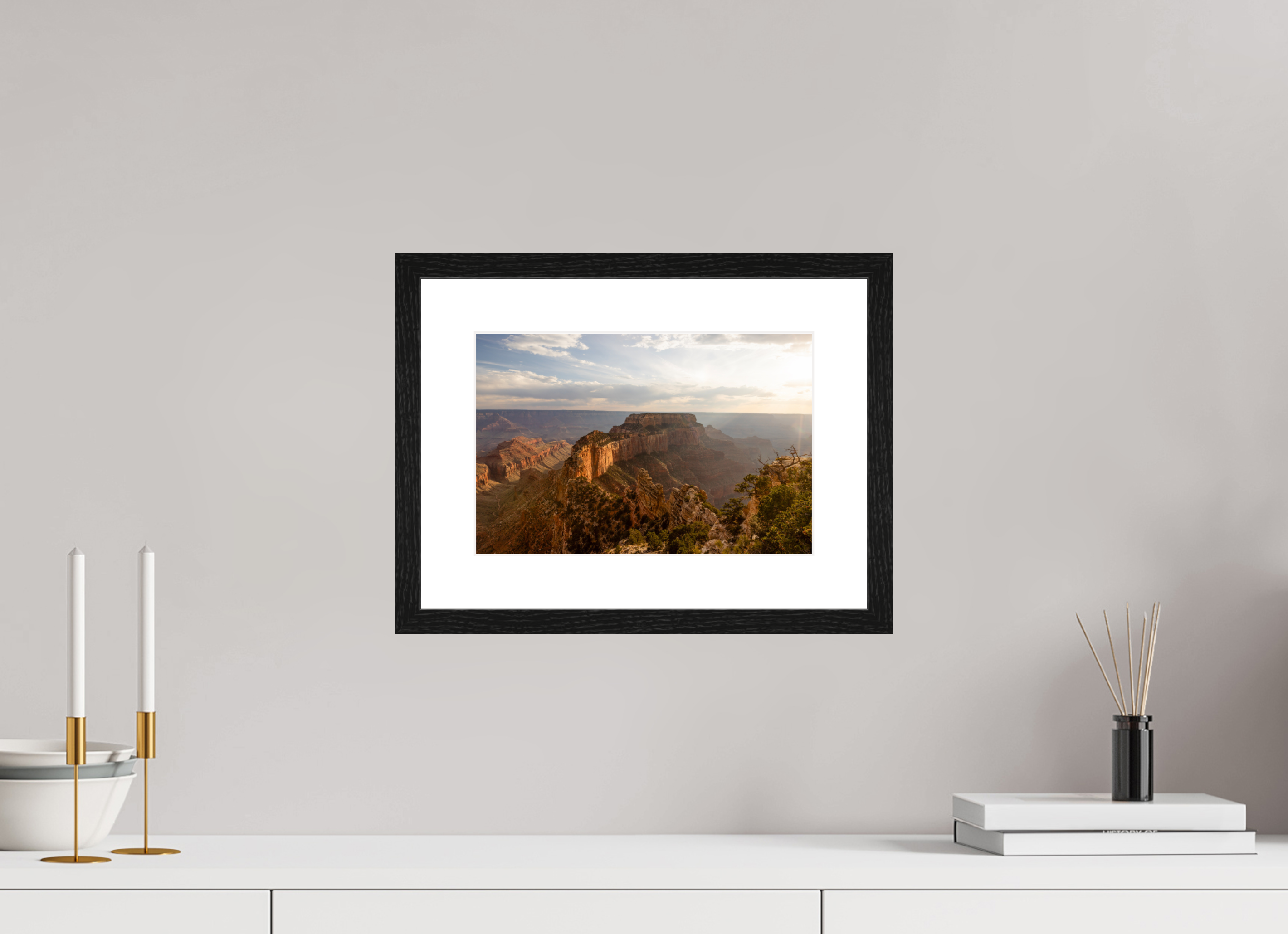 30 x 20 cm, Black Frames Golden Hour over the North Rim of the Grand Canyon
