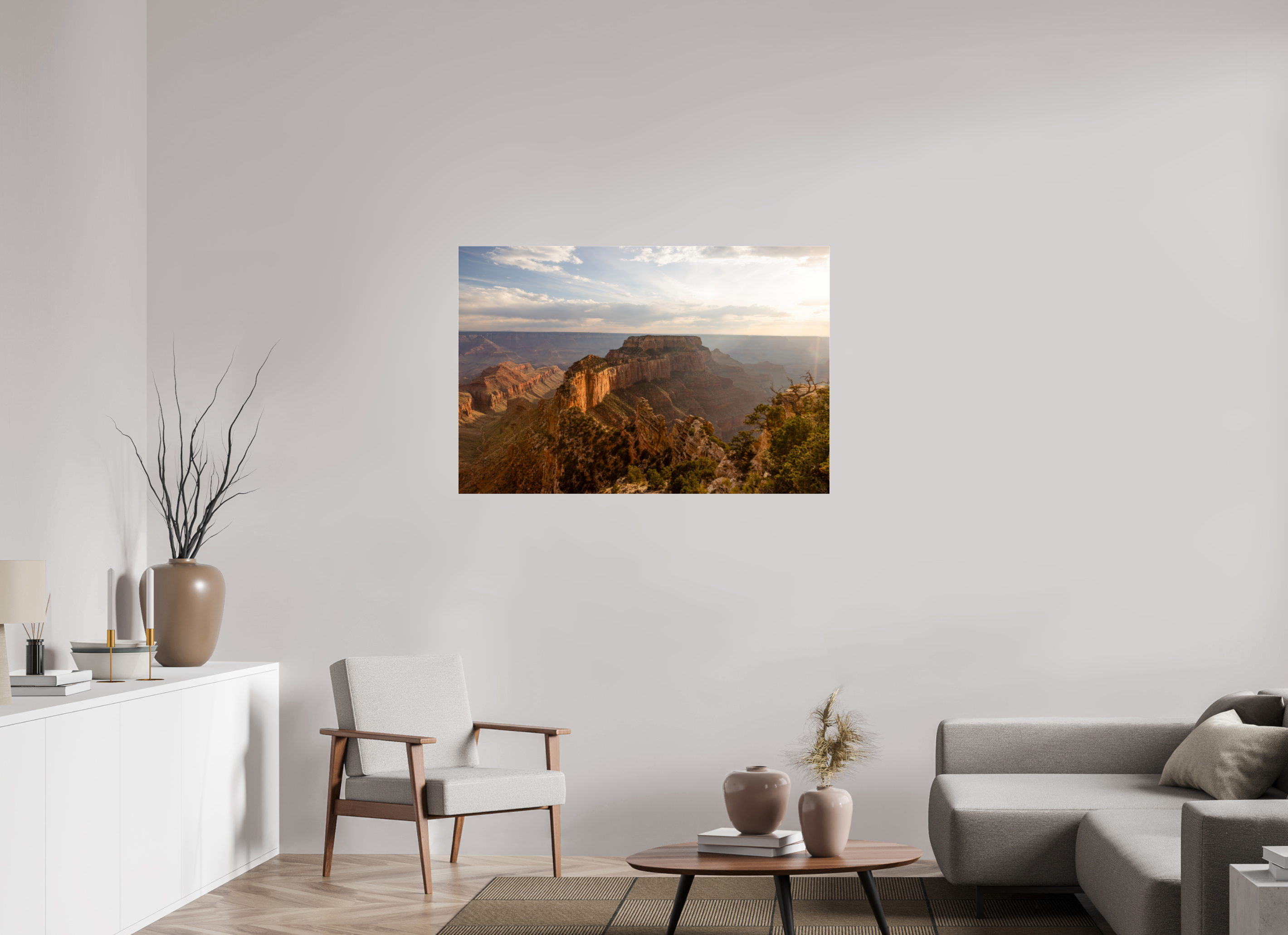 120 x 80 cm, Photo Print Under Acrylic Glass Golden Hour over the North Rim of the Grand Canyon